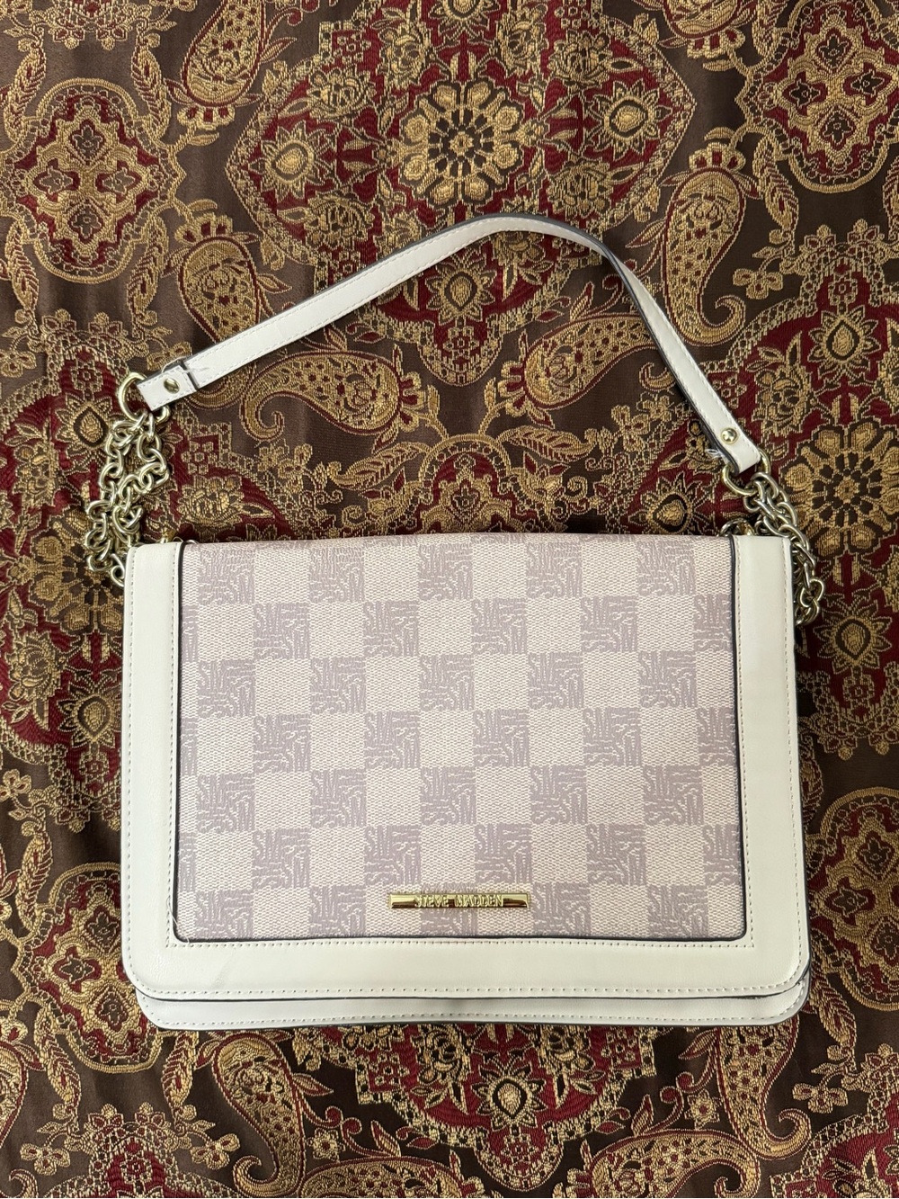 Steve Madden Cream & Blush Check Shoulder Bag